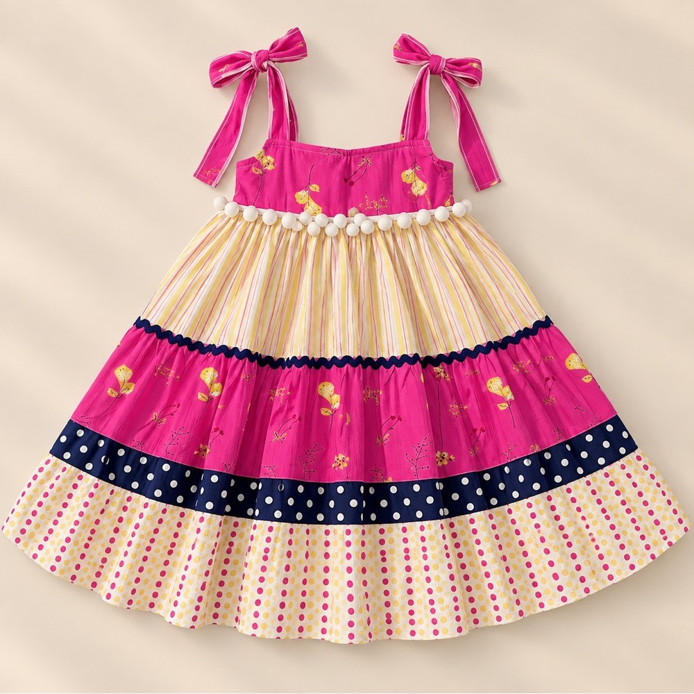 Boutique NWT Tea party dot dress pink/black/yellow